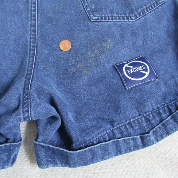 VTG Xhilaration Jean Overall Shorts Shortalls Women 11 Blue Denim Back Patch Y2K - Picture 8 of 12